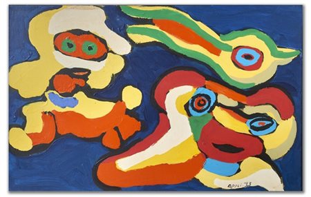 Karel Appel "Senza titolo" 1973olio su carta intelatacm 49x77Firmato e datato