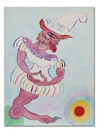 Luigi Ontani "Grilletà sul monte al tramonto" 1994
china e acquerello su carta
c