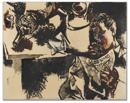 Renato Guttuso "Uomo con giornale" 1958
olio e collage su carta intelata
cm 117x