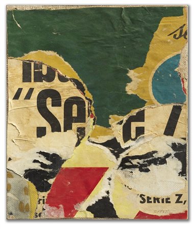 Mimmo Rotella "Serie Z" 1958
décollage su tela
cm 25,6x21,5
Firmato in basso a d