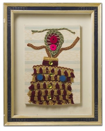 Enrico Baj "Piccola donna-fiume" 2003
collage su cartone telato
cm 50x35
Firmato