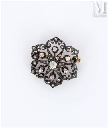 Broche en or jaune 18k (750 millièmes) et argent (800 millièmes) figurant une...