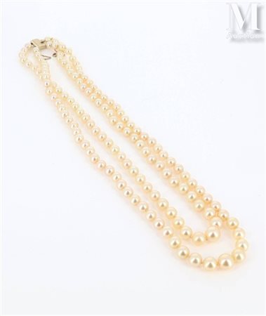 Collier de perles Collier formé de deux rangs de perles de culture disposées...
