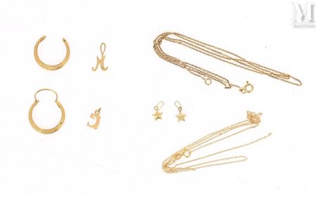 Lot Lot en or jaune 18k (750 millièmes) comprenant une chaîne de cou formée...