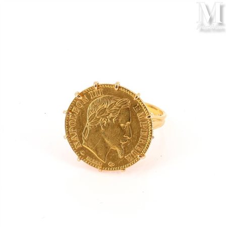 Bague pièce Bague en or jaune 18k (750 millièmes) sertie d'une pièce de 10F...