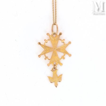 Collier et croix huguenote en or Ensemble en or jaune 18k (750 millièmes)...