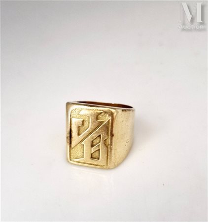 Chevalière Chevalière en or jaune 18k (750 millièmes), la table chiffrée JB...