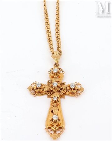 PENDENTIF Ensemble en or jaune 18k (750 millièmes) formé d'une chaîne de cou...