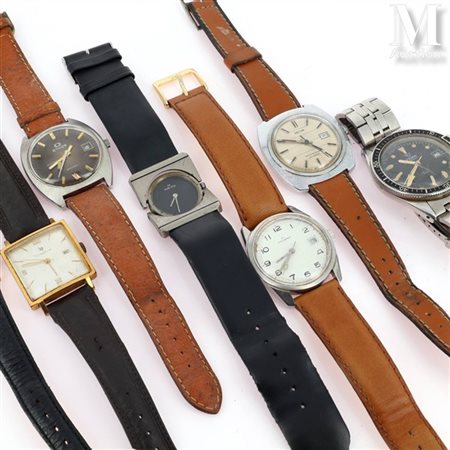 Lot de 7 montres divers Lot comprenant 7 montres: - LIP Dauphine en plaqué or...