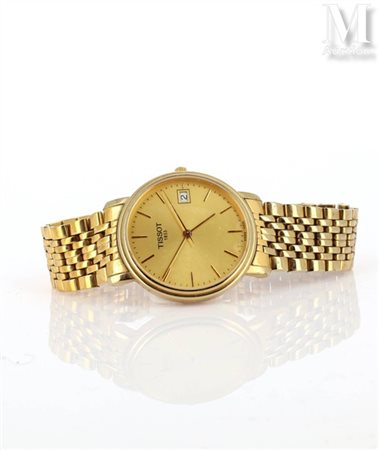TISSOT Réf.: T870/970 Montre en plaqué or, cadran rond fond doré, index bâton...