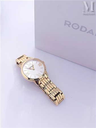 RODANIA Montre en acier doré. Cadran circulaire fond argenté partiellement...