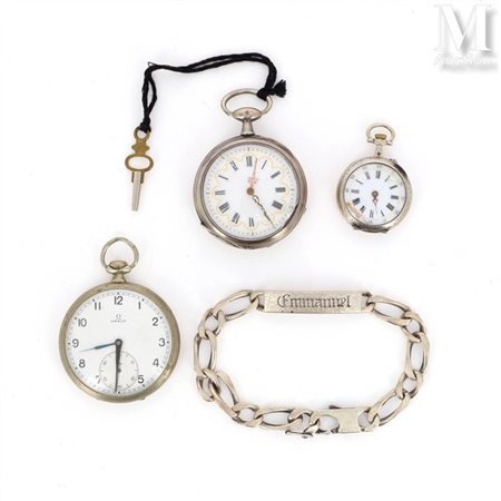 Lot Lot en argent (800 millièmes) comprenant une gourmette d'identité gravée...