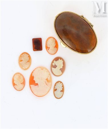Lot de camées Lot de camées sur agate et coquille figurant des profils de...