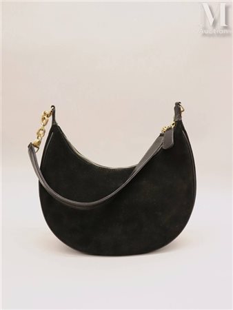 NINA RICCI Sac demi-lune en cuir effet daim noir, chaînette en métal doré,...