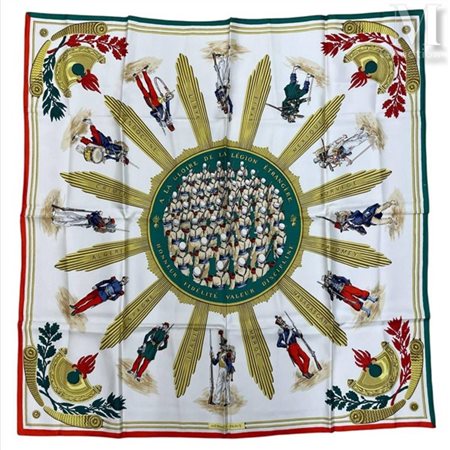 HERMÈS Foulard Hermès, motifs "à la gloire de la légion étrangère" en twill...