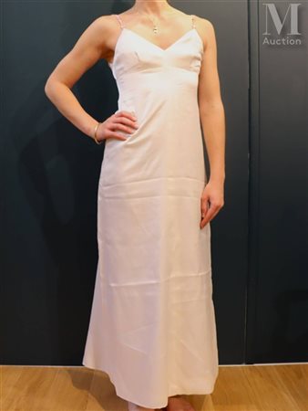 COURRÈGES Robe longue en soie blanche, soutien-gorge intégré, bretelles...