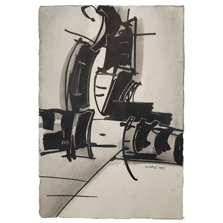 Gianni Bertini (Pisa 1922 - Caen  2010)  - Astratto nei toni del grigio e nero, 1955