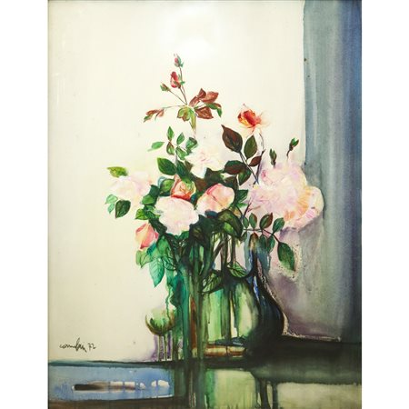 Nino  Carnabuci (1931 - 2016)  - Natura morta di fiori con vaso, 1972