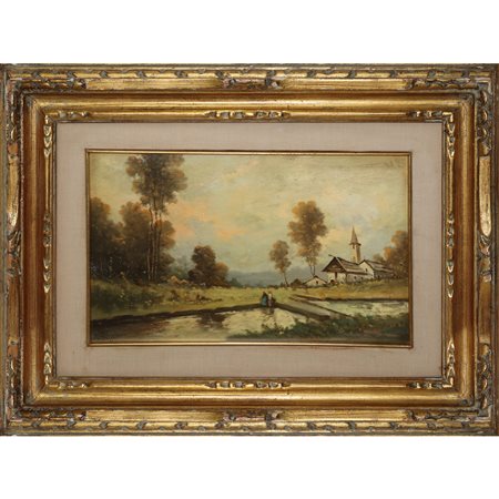 Radames Scoppa (Napoli 1820)  - Chiesa in riva al fiume