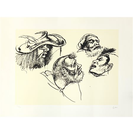 Renato Guttuso (Bagheria 1911 - Roma 1987)  - Omaggio a Holbein: Volti