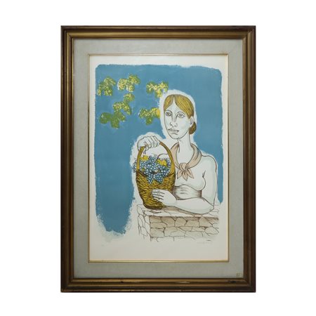 Giuseppe Migneco (Messina  1903 - Milano  1997)  - Donna con cesto d'uva