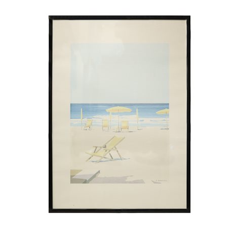 Antonello Diodato Guardigli (1962)  - Spiaggia con sdraio e ombrelloni