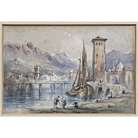 Autore anonimo, acquerello città di Trento, cm 11x16. Con cornice cm...