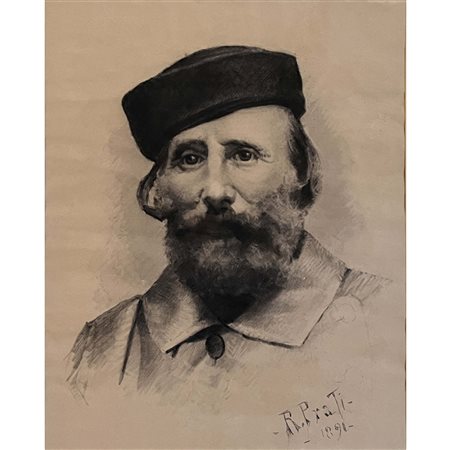 Romualdo Prati (1891), ritratto di Garibaldi, carboncino su carta, cm 44,5x...