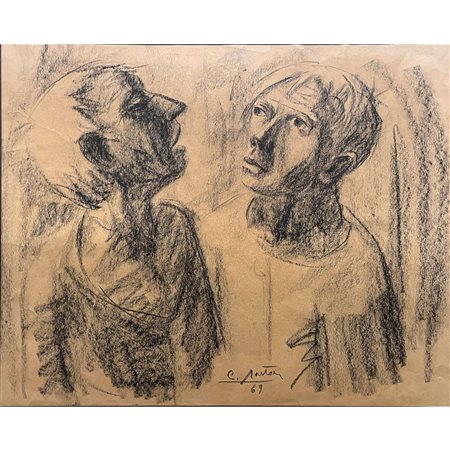 Carlo Sartori (1969), carboncino con soggetto due figure, cm 38x47. In...