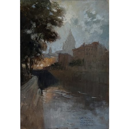 Orazio Gaigher (1908), Notturno romano, tecnica mista su cartone, cm 33x23....