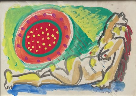 Riccardo Schweizer (1978), tecnica mista su carta, in cornice cm 64x84....