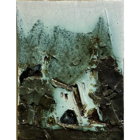 Ivo Fruet - opera su ceramica cm 20x16 applicata su vetro.