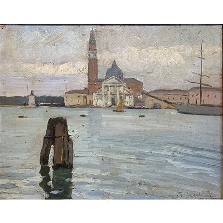 Giovanni Lentini, Isola San Giorgio Maggiore, olio su cartone, cm 33x43....