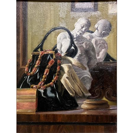 Fernando Righi, natura morta, cm 39x28. In cornice coeva. Firmato in alto a dx.