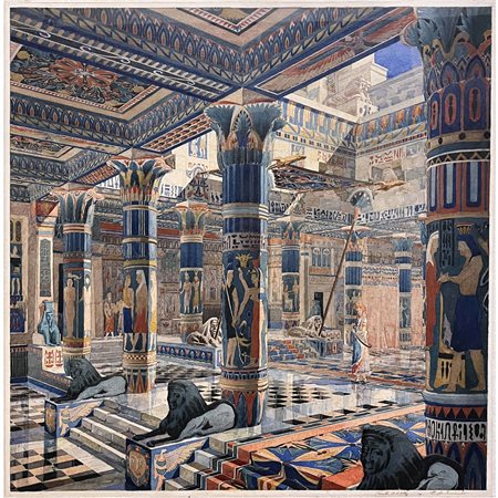 Fernando Righi (1928), scena di interno raffigurante probabilmente un tempio...