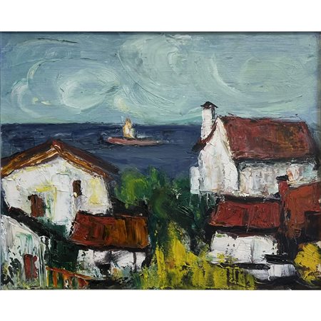 Luigi Gay, Il mare di Sardegna, olio su tela, cm 40x50. Firmato in basso a sx