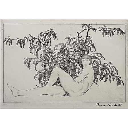 Benvenuto Disertori (1959), Modella, acquaforte e bulino, cm 23,5x29,5. Non...