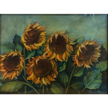 Tamanini Germano Anna Maria, Girasoli al vento, cm 58x43, in cornice cm 80 x 65