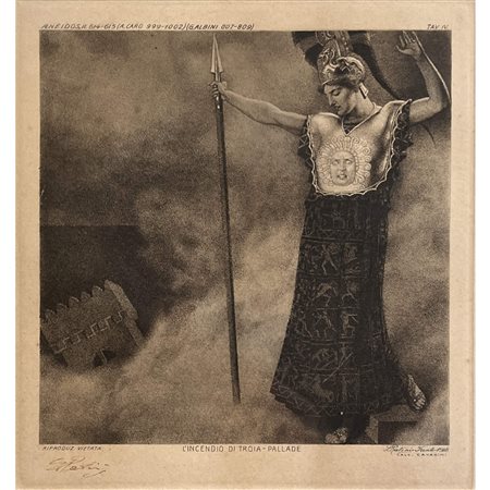 Luigi Ratini (1928), incisione dall' Eneide "Incendio di Troia - Pallade",...
