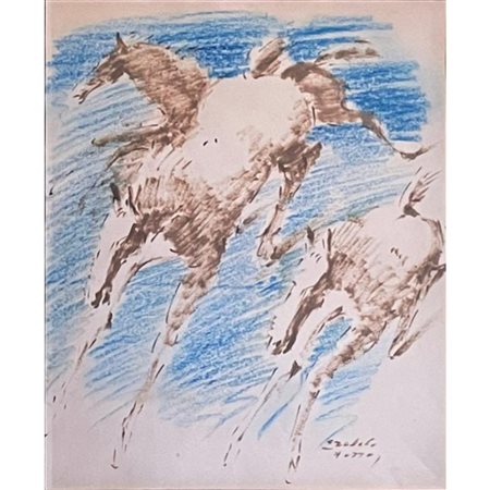 Eraldo Fozzer, Cavalli, pastello su carta, cm 28x23