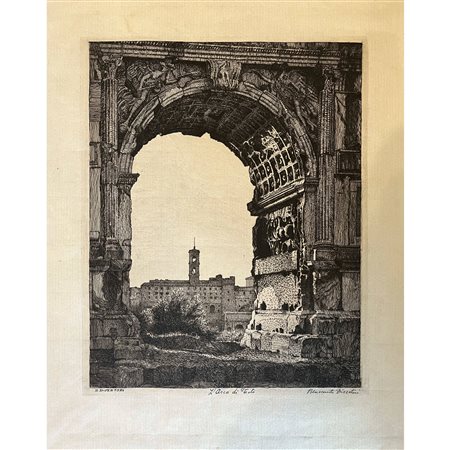 Benvenuto Disertori (1918), L' Arco di Tito, acquaforte e bulino, cm 30x23...