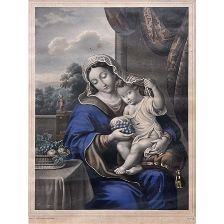 XIX° sec, Vergine con l'uva, incisione a colori, Parigi, editore De Turgis,...