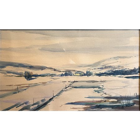Ernesto Piccoli, Ultima neve, acquerello cm 30x50, in cornice. Firmato in...
