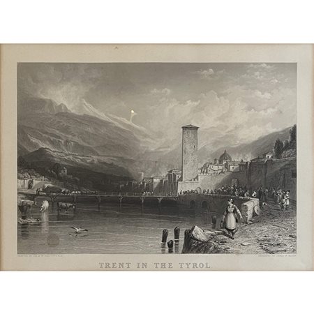 Trent in Tyrol (XIX° sec.), incisione, cm 25,5x35, in cornice cm 49x57