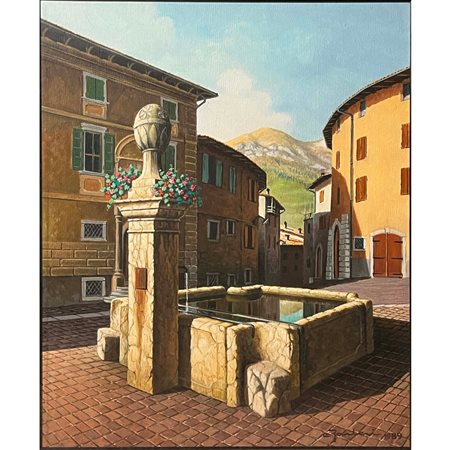 Carmelo Barberi, Veduta di Brentonico (1989), olio su tela 49x40 in cornice...