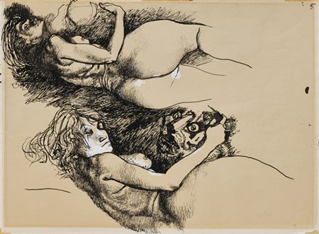 Renato Guttuso  "Nudi femminili con tigre" anni '80