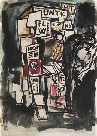 Renato Guttuso  "Senza titolo" 1964  tecnica mista e acquerello su carta intelata