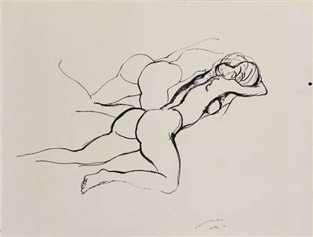 Renato Guttuso  "Due figure femminili nude distese di schiena"" 1971