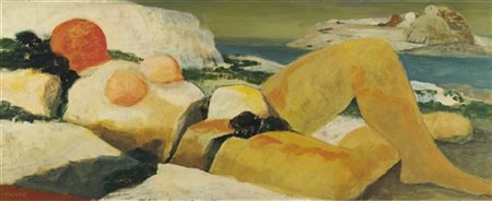 Salvatore Fiume "Meriggio" 1986
olio su masonite
cm 69,5x170
Firmato in basso a