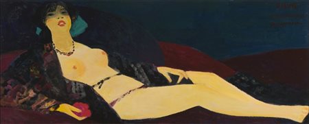 Salvatore Fiume "Apparizione giapponese" 1991
olio su masonite
cm 69x170
Firmato